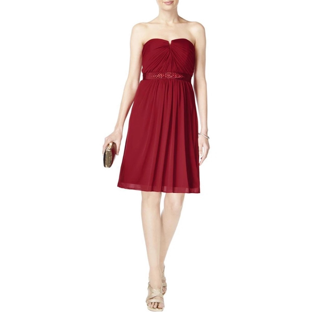 Adrianna Papell Red Tricot Strapless Jewel Waist Festive Red Dress NEW$169 S 20